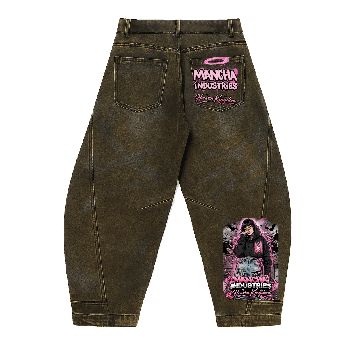 Unisex Loose-Fit Washed Curved Denim Jeans
