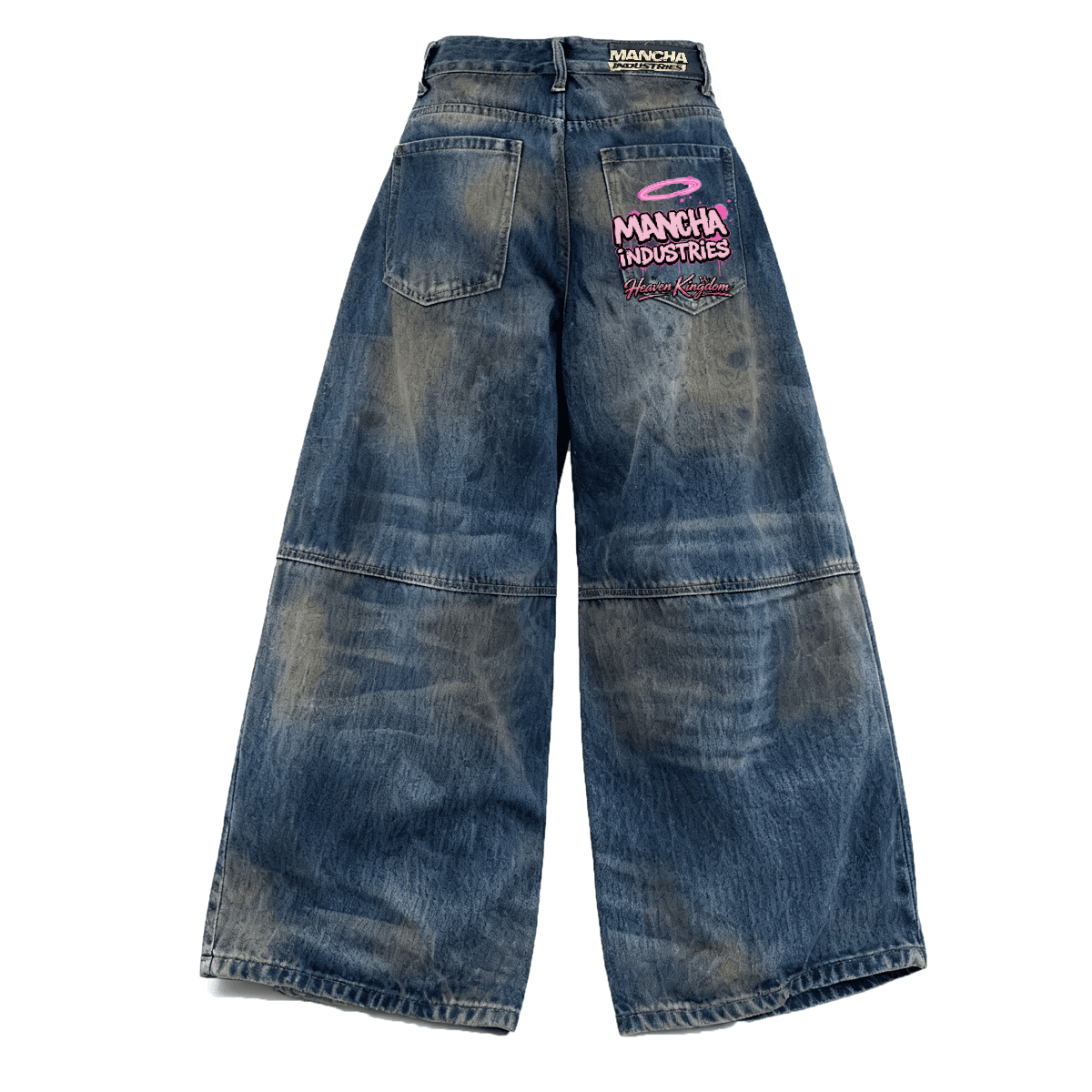 Iconic Mancha Unisex Patchwork Wide-leg Curved Blade Jeans