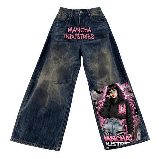 Iconic Mancha Unisex Patchwork Wide-leg Curved Blade Jeans