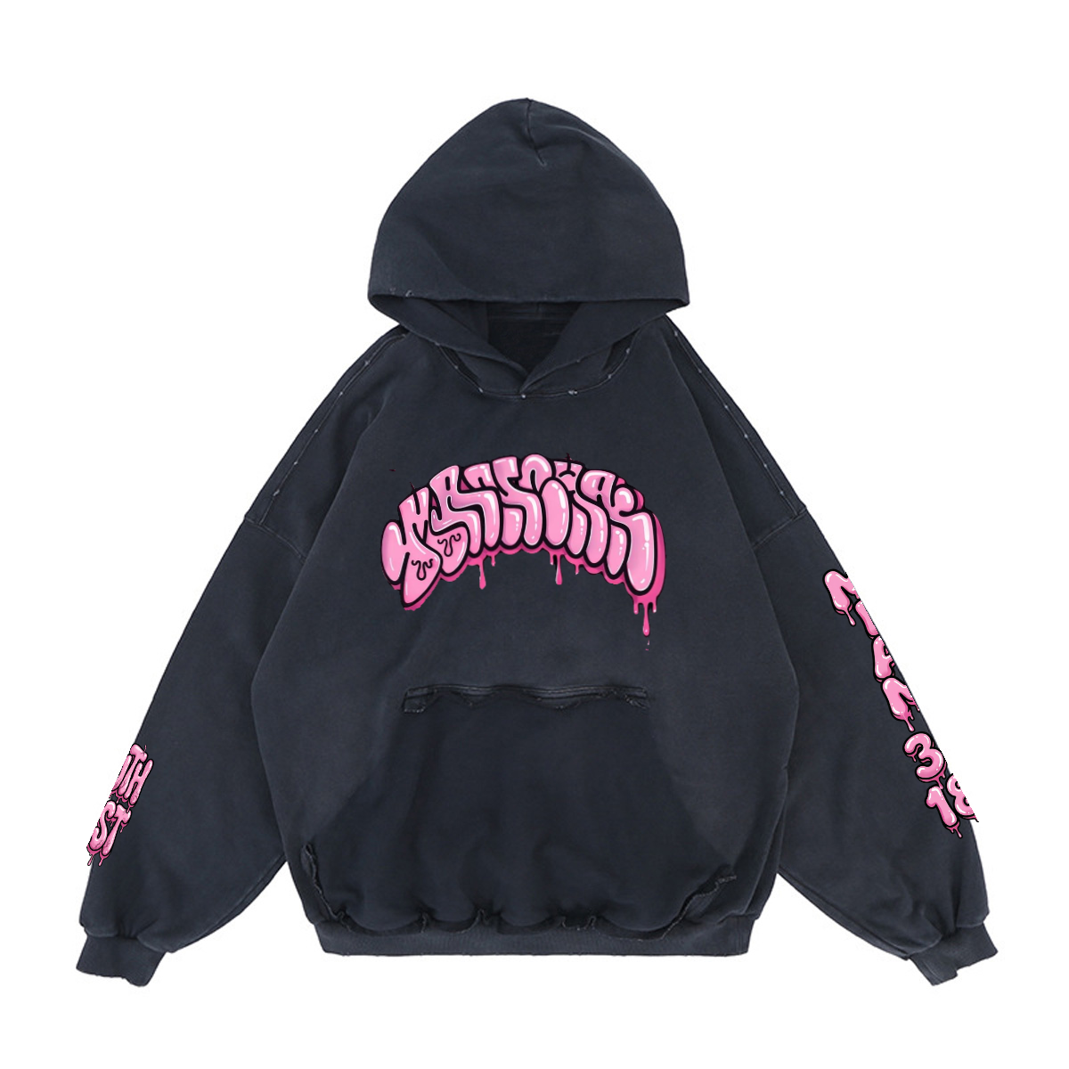 Xi-le bunny Heavyweight Reverse Pocket Design Distressed Hoodie (440GSM)