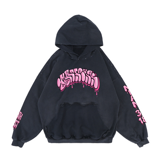 Xi-le bunny Heavyweight Reverse Pocket Design Distressed Hoodie (440GSM)