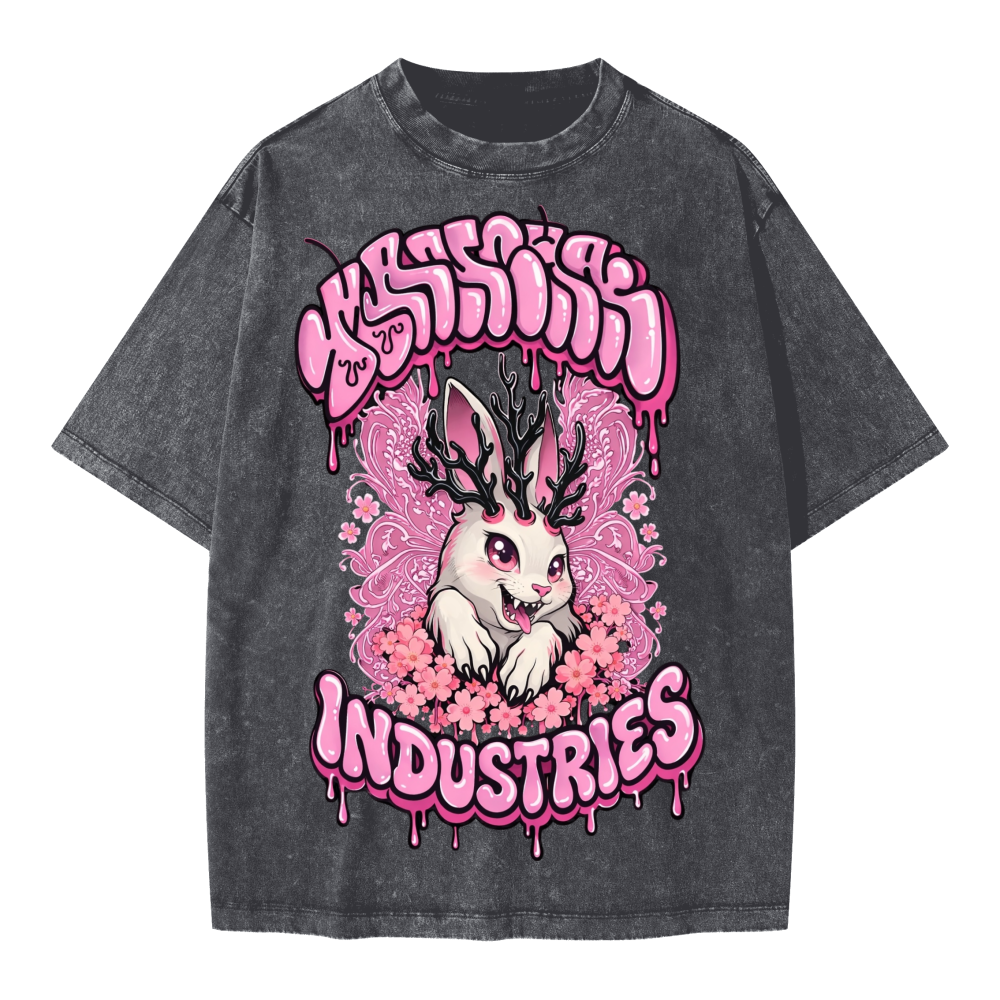 Xi-le bunny Unisex Heavyweight Oversized Snow Wash T-shirt(285GSM)