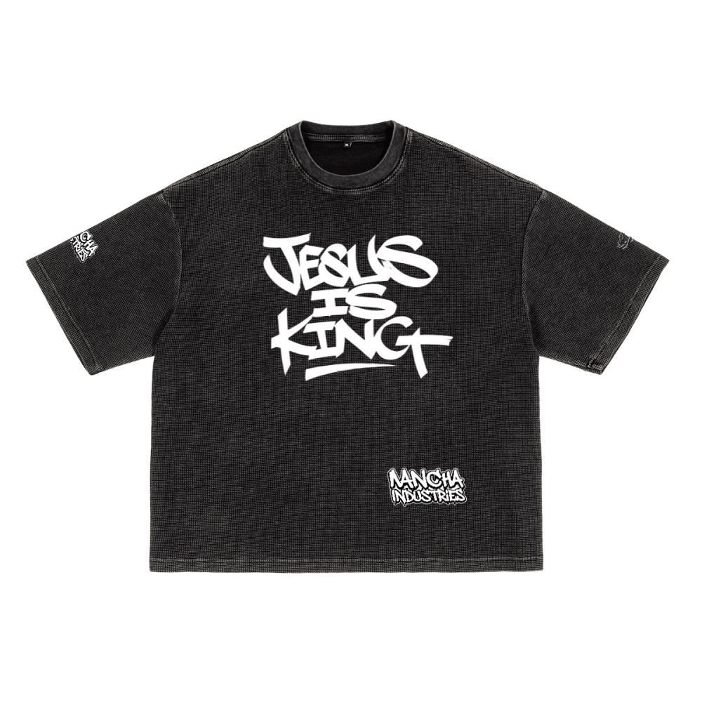 Jesus is king Heavyweight Waffle-Texture Washed Cropped Boxy T-Shirt (250GSM)