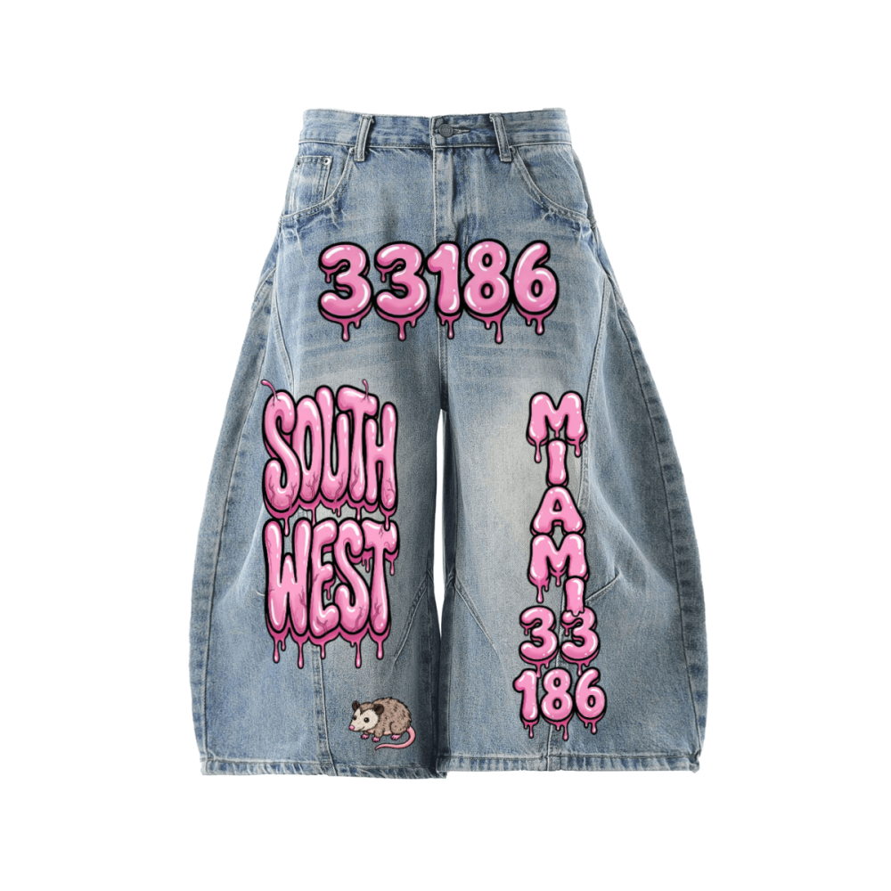 Unisex Wide-Leg Curved Blade Denim Shorts