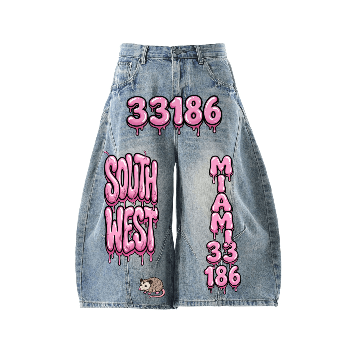 Unisex Wide-Leg Curved Blade Denim Shorts
