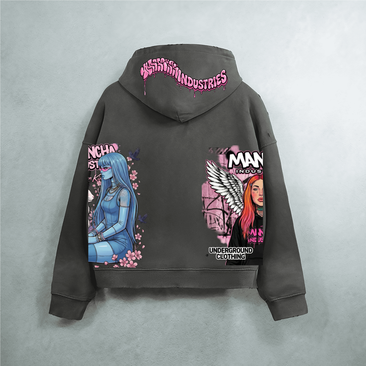 Unisex Heavyweight Washed Distressed Dystopian Streetwear Zip-Up Hoodie(420GSM)