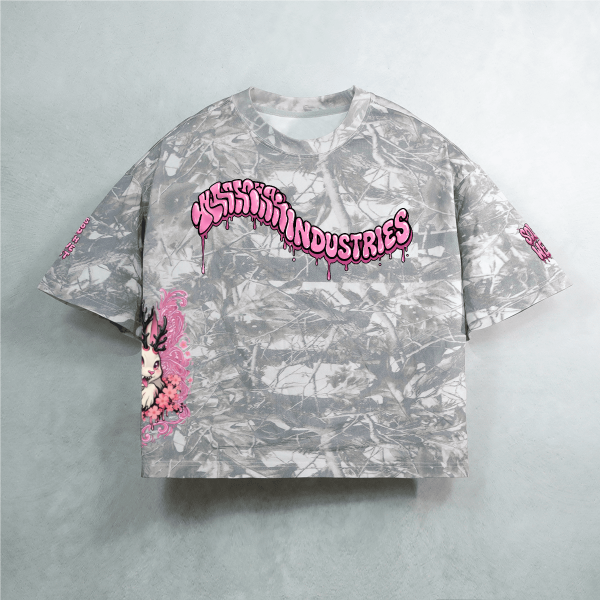 Unisex Heavyweight Cropped Camouflage Tree Print T-Shirt (270GSM)