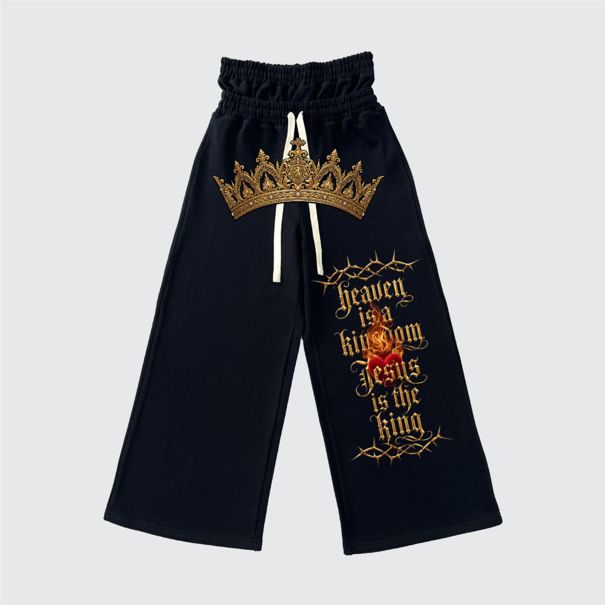 Unisex Heavyweight Double Waist Cotton French Terry Wide-Leg Sweatpants (420GSM)