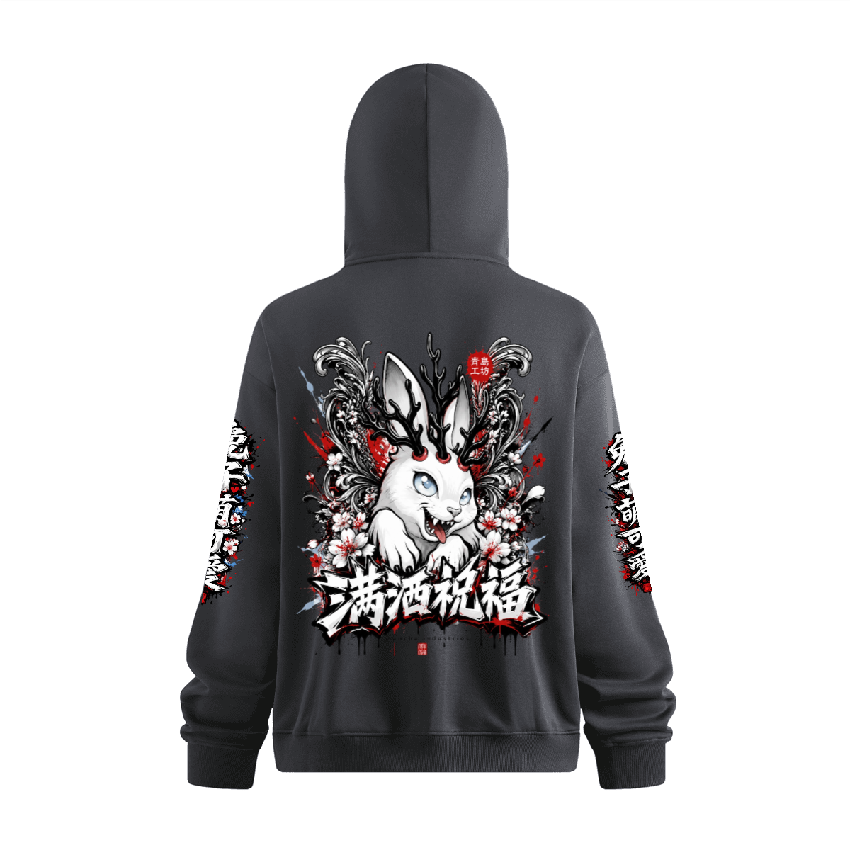 Xi-lo ninja white bunny Heavyweight Windproof Sports Zip-Up Hoodie with Built-In Face Mask（340GSM）