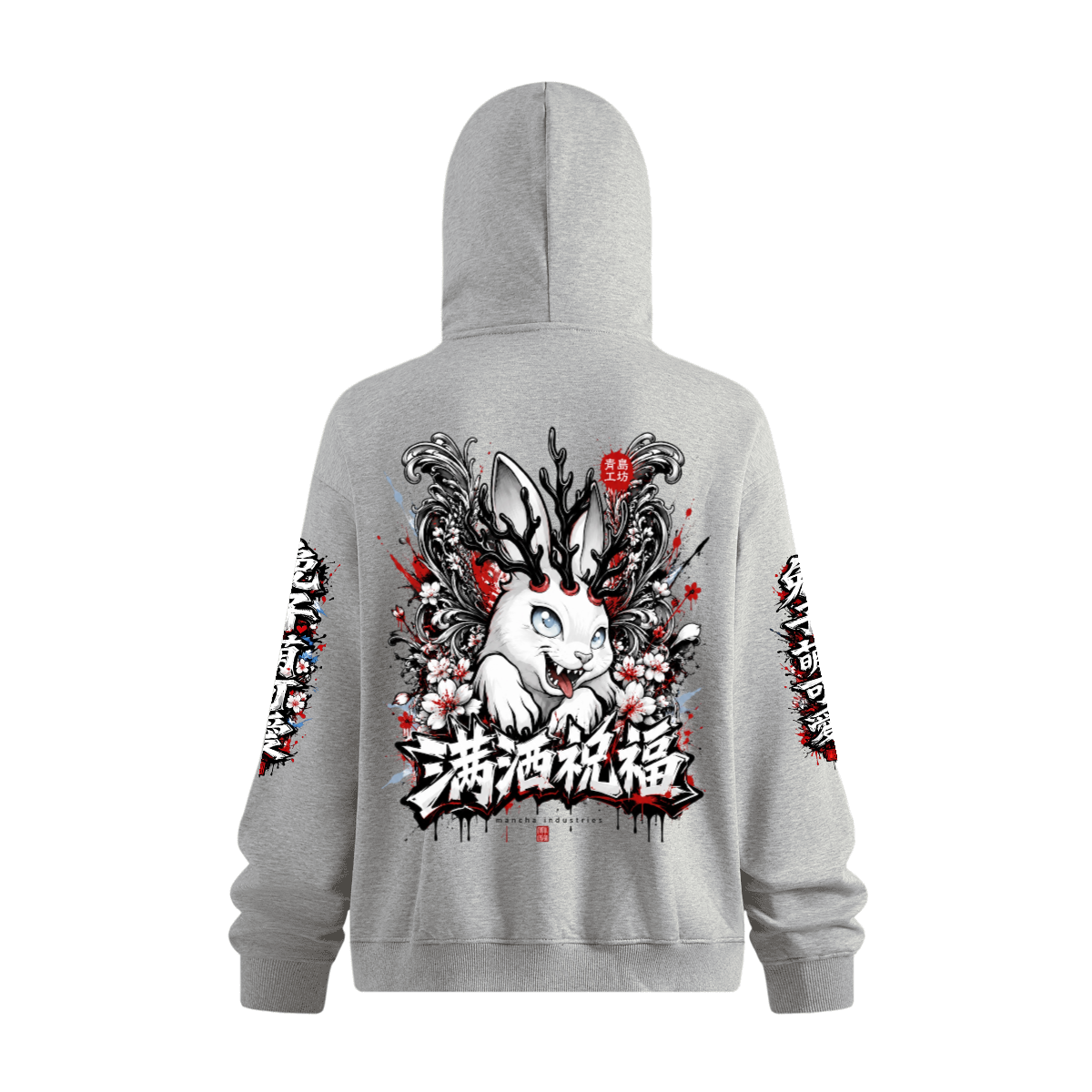 Xi-lo ninja white bunny Heavyweight Windproof Sports Zip-Up Hoodie with Built-In Face Mask（340GSM）