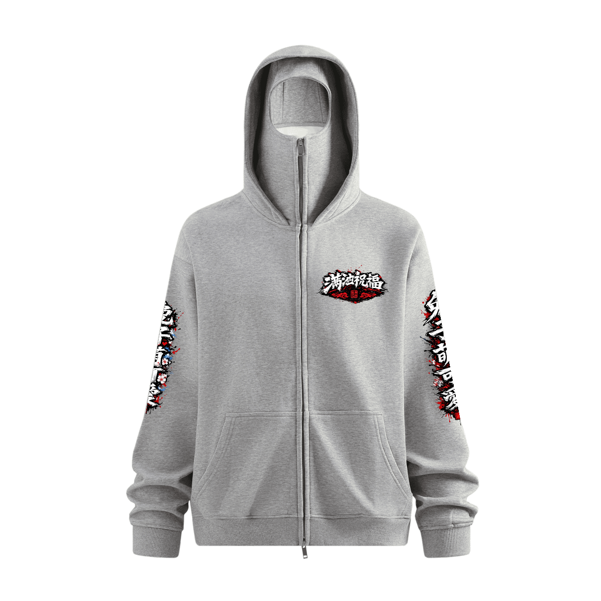 Xi-lo ninja white bunny Heavyweight Windproof Sports Zip-Up Hoodie with Built-In Face Mask（340GSM）