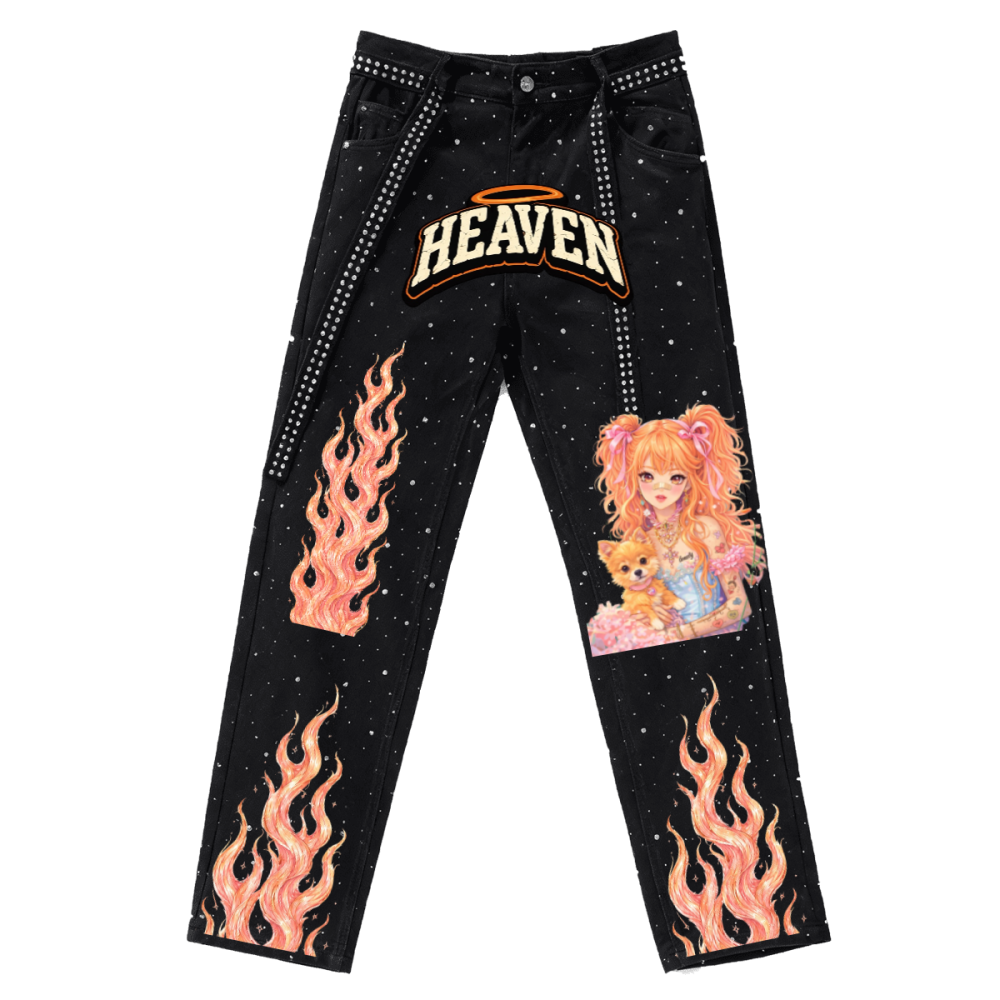 Unisex Rhinestone Star Loose Straight Jeans