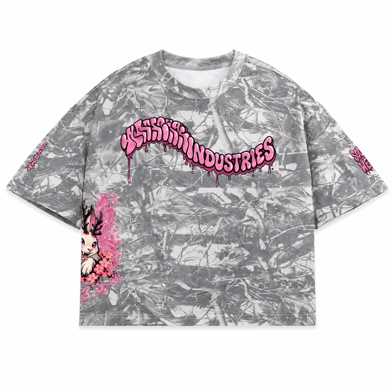 Unisex Heavyweight Cropped Camouflage Tree Print T-Shirt (270GSM)