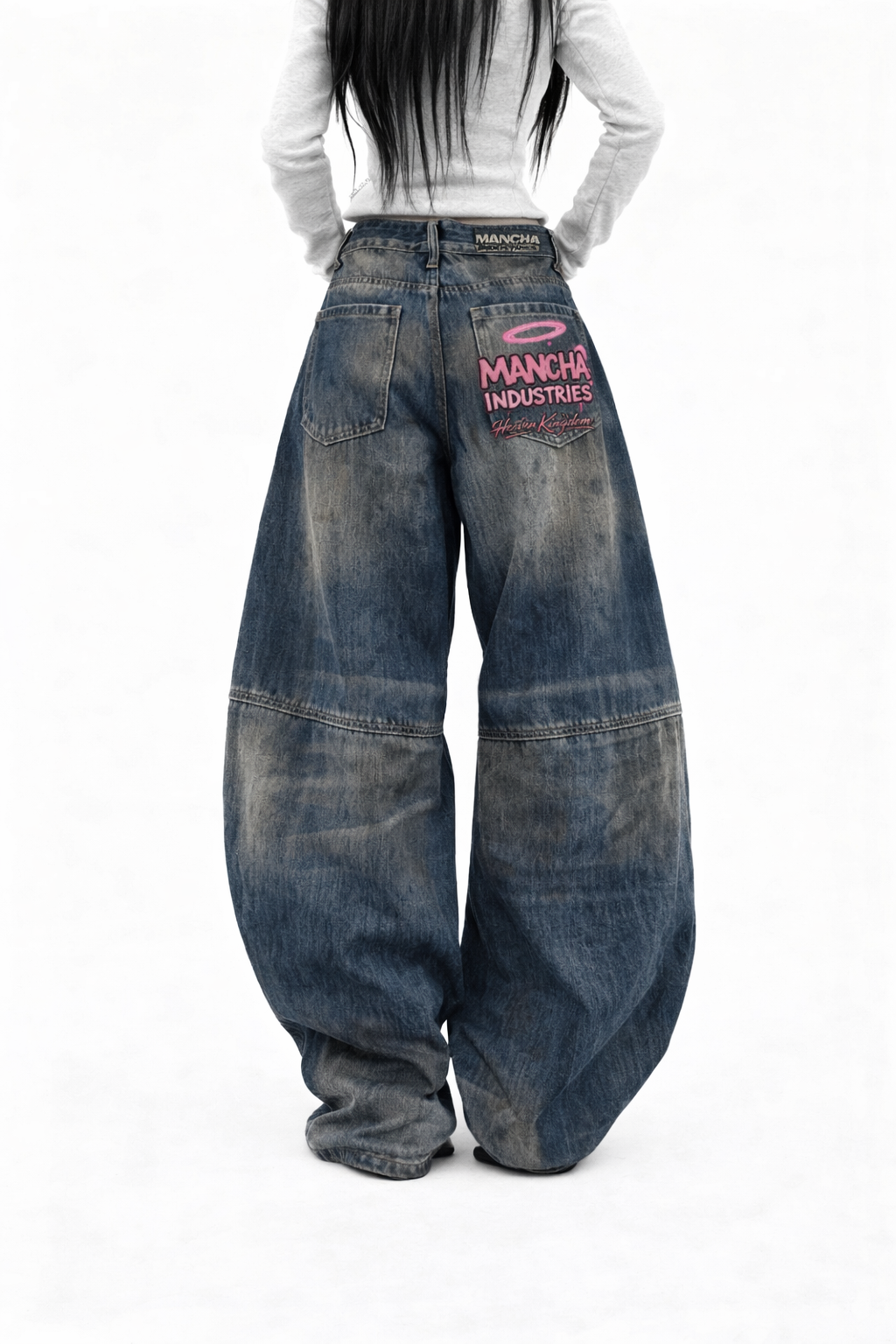 Iconic Mancha Unisex Patchwork Wide-leg Curved Blade Jeans