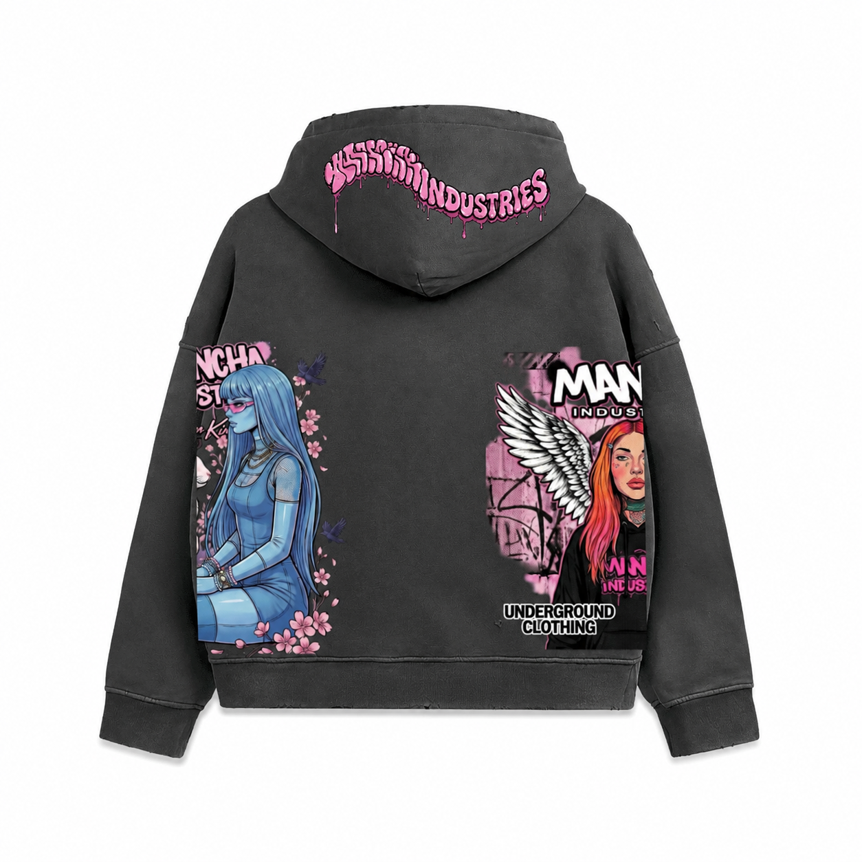 Unisex Heavyweight Washed Distressed Dystopian Streetwear Zip-Up Hoodie(420GSM)