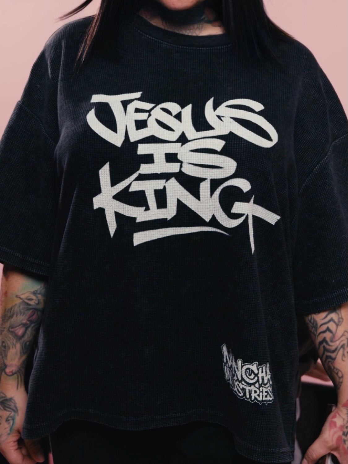 Jesus is king Heavyweight Waffle-Texture Washed Cropped Boxy T-Shirt (250GSM)