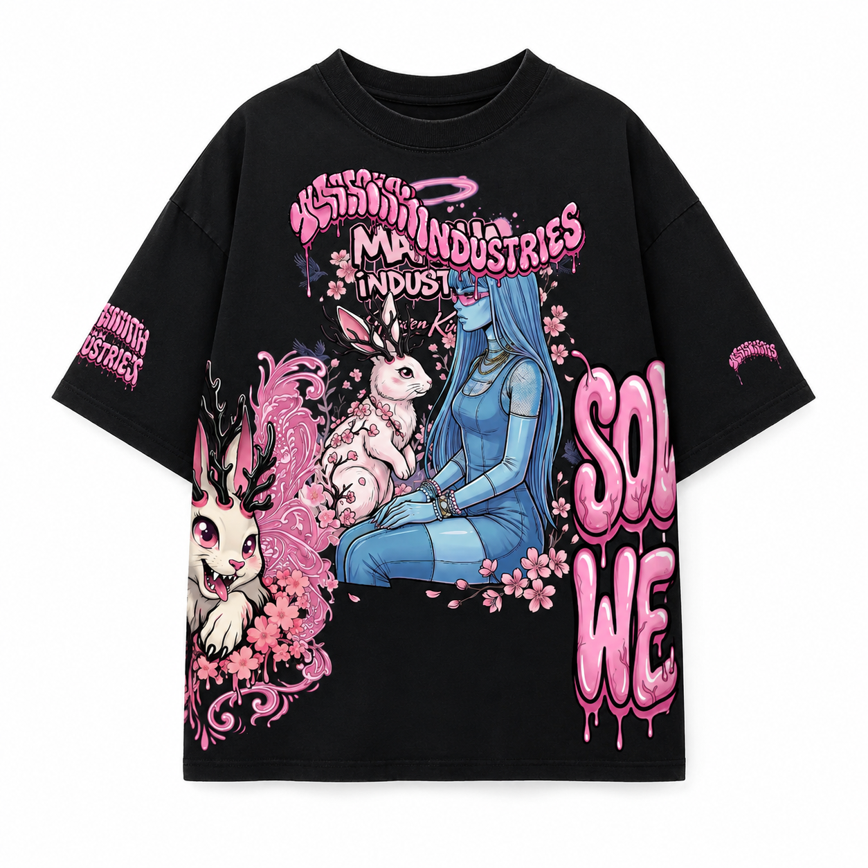 Pink bunny Heavyweight Oversized Snow-Wash T-Shirt (300GSM)