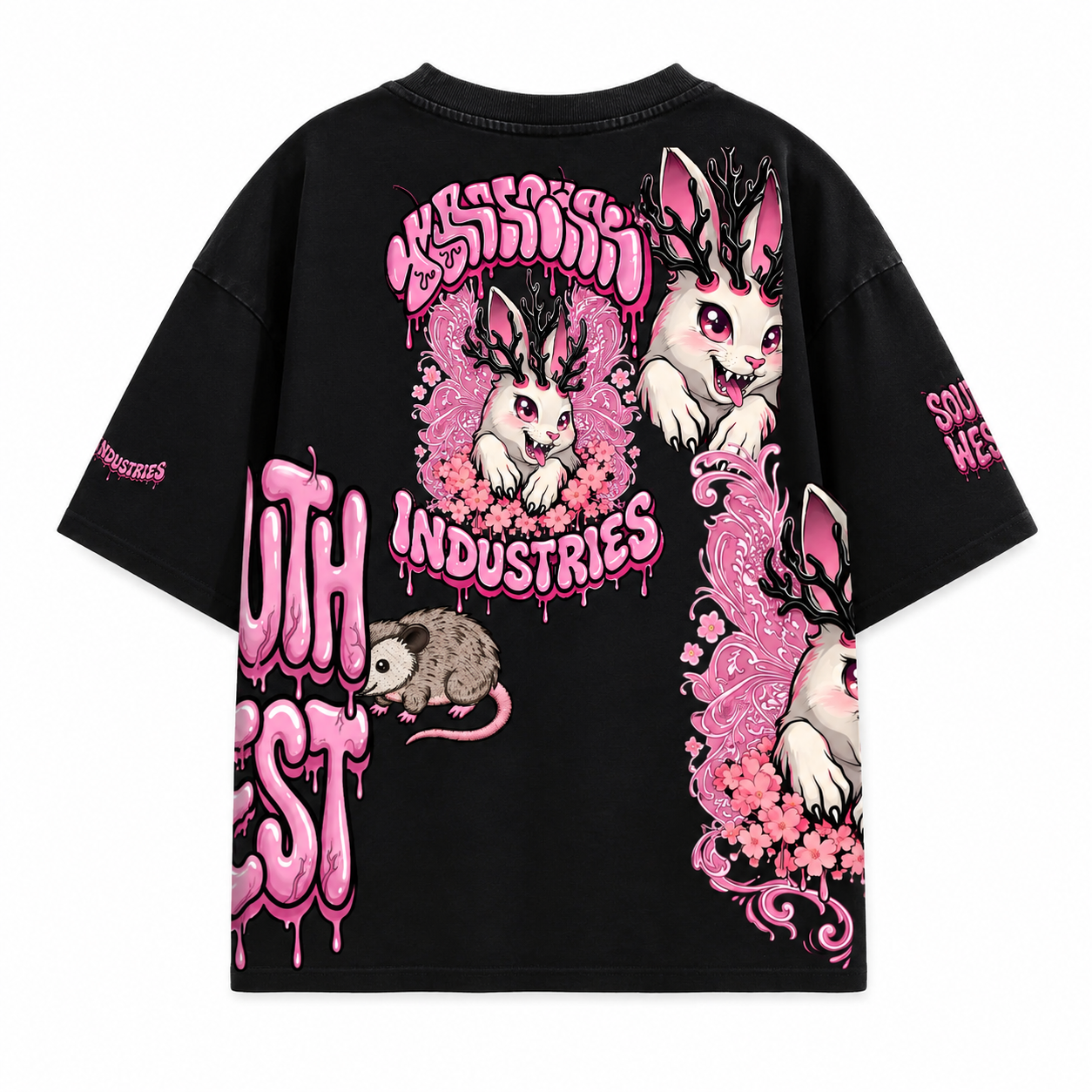 Pink bunny Heavyweight Oversized Snow-Wash T-Shirt (300GSM)