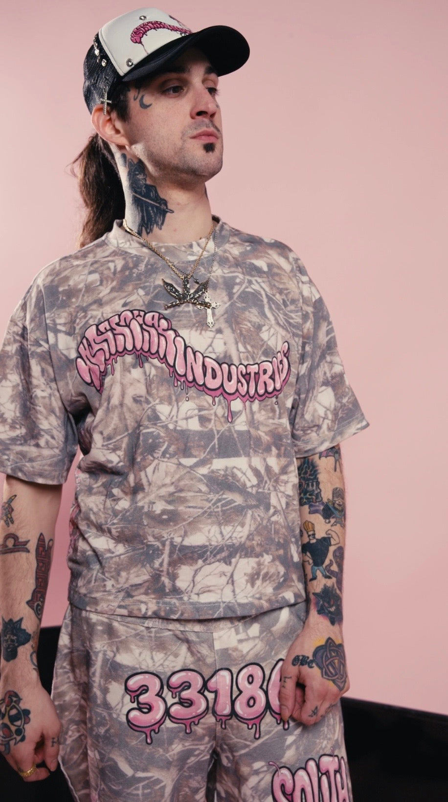 Unisex Heavyweight Cropped Camouflage Tree Print T-Shirt (270GSM)