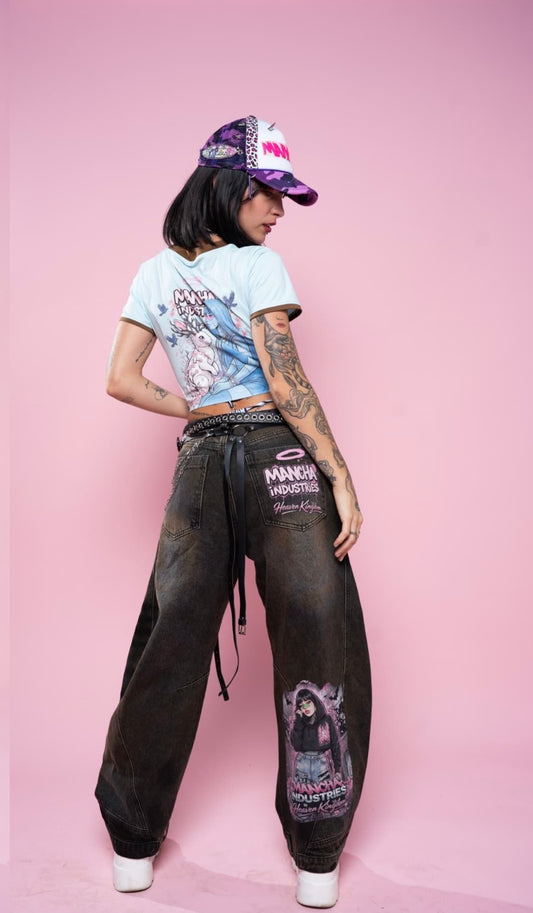 Unisex Loose-Fit Washed Curved Denim Jeans